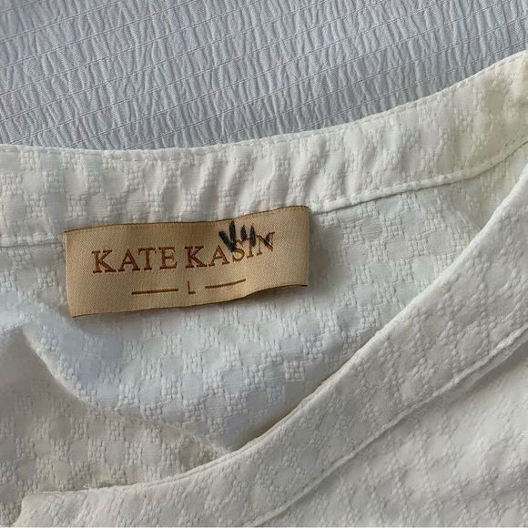 Kate Kasin White Textured Summer Vacation Dress L - Picture 5 of 5